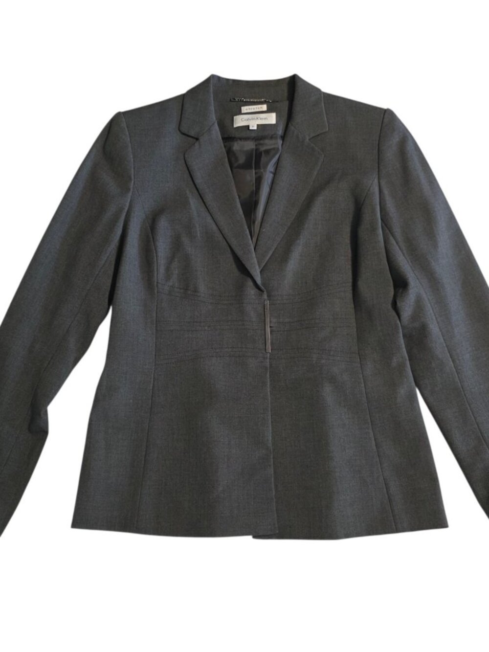 Calvin Klein Stretch Blazer Hidden Snap Closure Gray‎ Lined Career Womens 6